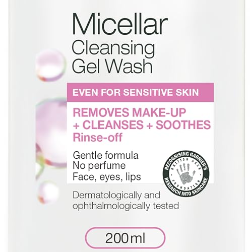 Garnier Micellar Gel Face Wash For Sensitive Skin 200ml, Gentle Face Cleanser & Makeup Remover, Recognised By The British Skin Foundation, Rinse-Off, Non-Drying & Fragrance Free Formula - Image 3