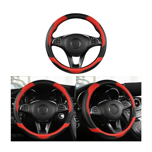 Adunsiaoto Car Steering Wheel Covers Breathable, Car Steering Wheel Covers Soft Carbon Fiber Anti-Slip, Car Steering Wheel Cover Fit for Four Seasons, Protector Accessories for Cars(Black/Red)
