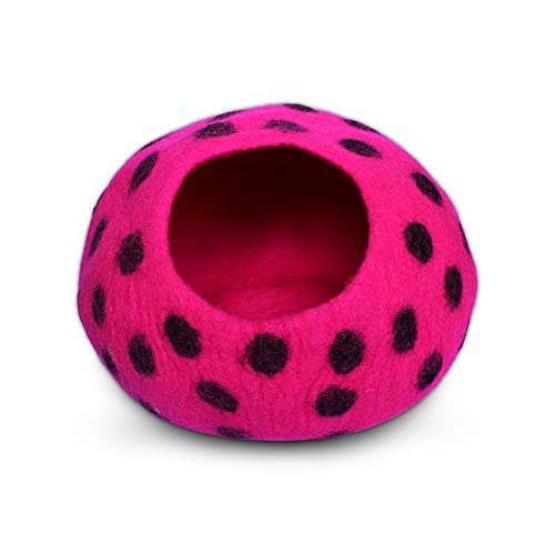 Woolygon Cama de feltro para gato caverna – série de bolinhas – camas de gatinho de lã feitas à mão