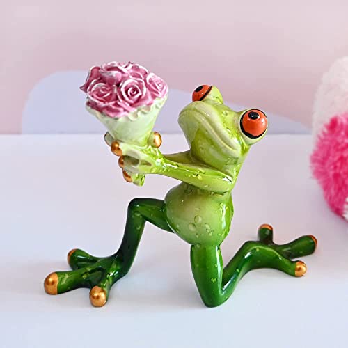 Product Image of the Juliahestia Frog Making Marriage Proposal Holding Flower Room Decor Amazing Ornament Collectible Cute Figurine Statue Decorations Funny Valentine Day Gifts for Women Home Office Desk