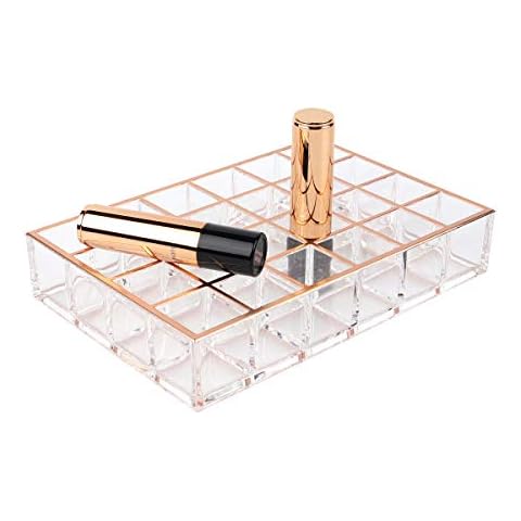 Moosy Life Moonlight Rose Gold Acrylic Lipstick Holders and Organizers, Acrylic Lipstick Organizer for Vanity, Lipstick Organizer for Drawer 24 Slots Cover