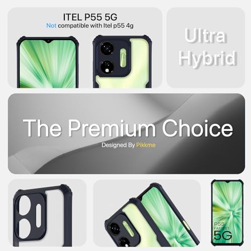 Image of Pikkme itel P55 5G Back Cover | Crystal Clear Transparent Back | Ultra Hyrbid | Full Camera Protection | Raised Edge | Bumper Back Case (Blue)