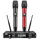TONOR Mikrofon Kabellos System, Dual Funkmikrofon mit Empfänger, drahtloses Karaoke Microfono Set Wireless Singing Mic dynamisch 60m Reichweite für Hochzeit Party Kirche Vortrag Bühne TW450 Grau&Red