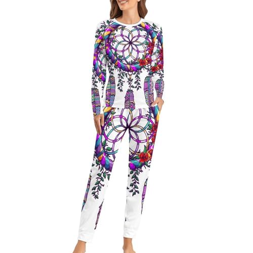 Pyjama Femme Attrape-Rêves De Fleurs avec T-Shirt Manches Longues et Pantalon