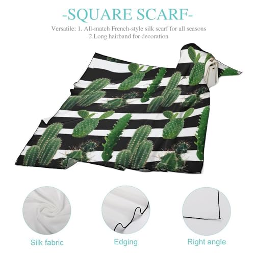 Cactus On Stripes 27" Square Scarves Silk Like Headscarf Women's Fashion Scarf for Hair Wrapping and Sleeping4