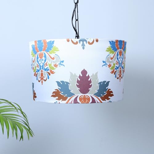 Image of tu casa English Oak L Print Fabric Glow Pendent Light Hanging Lamp for Bedroom, Living Room, Lounge, Office, Gifting Area Without Bulb for Home Decoration (Height - 20 inch)