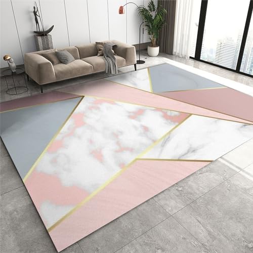 Pink Gray White Marble Texture Area Rug, Abstract Luxury Rose