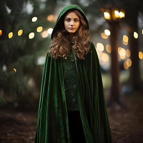 Scinzene Grüner Samt Umhang Mit Kapuze 170cm, Halloween Kostüm Damen, Hexen Kostüm, Herr Der Ringe, Elfen, Ghostface, Für Karneval Halloween Cosplay