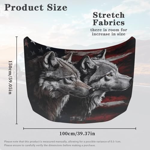 Image of American Flag Wolf Hood Wraps for Cars Hood Wrap Protector Washable Car Hook Elastic Fabrics Can be Washed Hook Wraps