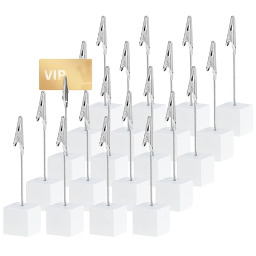 20 Pièces Supports Photo avec Pinces, Porte Photo sur Pied avec Base en Bois, pour Mémo, Message ou Porte-Nom, Décoration Mariage, Fête, Bureau, Restaurant