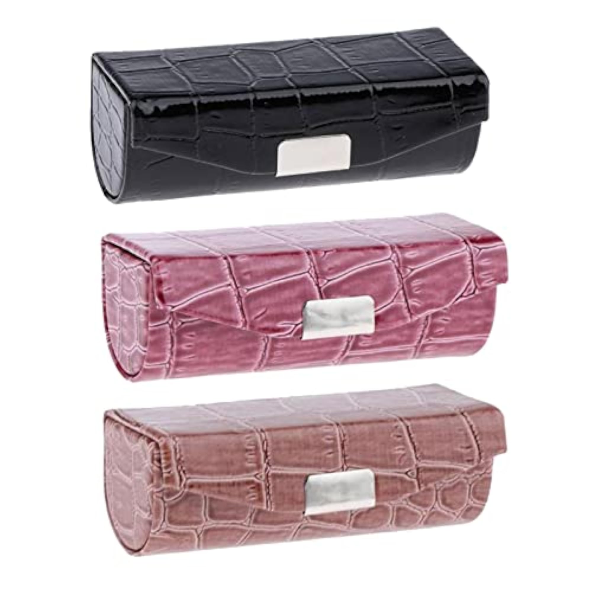 3x PU Leather Lipstick Case Holder in Dark Brown, Black, and Brown