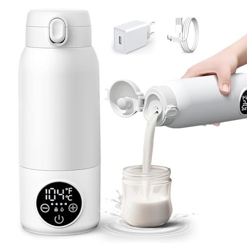 Chauffe-Biberon Nomade Portable Sans Fil 500ml, Chauffe Rapide Eau ou Lait, Chauffe Biberon Portable à Température Constante, Température Réglable, pour la...