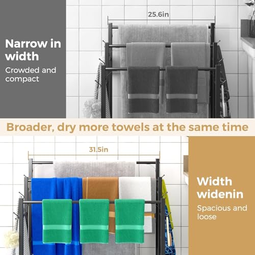 HavenlyYouth 3 Tier Towel Rack with Large Storage & 6 Hooks, Blanket Rack for Oversized Bath Towels, Free Standing Pool Towel Rack Stand for Bathroom Pool Indoor/Outdoor, 35.8" H x 31.5" L x 11.8" W by HavenlyYouth - Used condition - Image 4