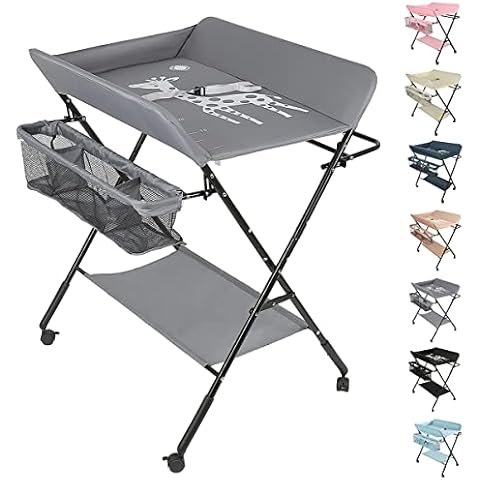 Mueble Cambiador Bebe Plegable y Portátil con 4 Ruedas y Ajuste de Altura Cover