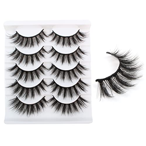 Falsche Wimpern, 5D Natürlicher Look Lange Weiche Handgefertigte Vegan Künstliche Wimpern Set Dicke Wiederverwendbar Dramatisches Gekreuzte Make-up Cosplayn Katzenaugen Cateye Fake Lashes Natural Cover