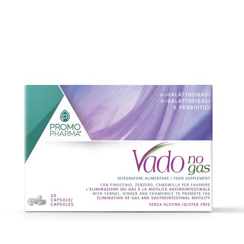 Vado No Gas – Suplemento para hinchazón abdominal, meteorismo y gases intestinales – Enzimas digestivas, fermentos lácticos probióticos e hinojo – Alivia la flatulencia y favorece la digestión – 20