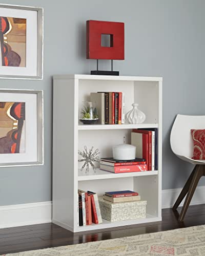 Closetmaid Bookshelf With 3 Shelf Tiers, Adjustable Shelves Tall Bookcase, Sturdy Wood With Closed Back Panel, White Finish #TOP1