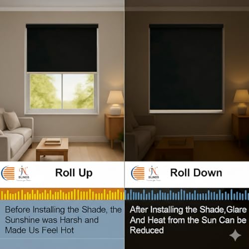 Image of 100% Blackout Roller Blinds for Windows | UV Protection & Thermal Insulated Fabric | Privacy Window Shades for Home & Office | Easy Install