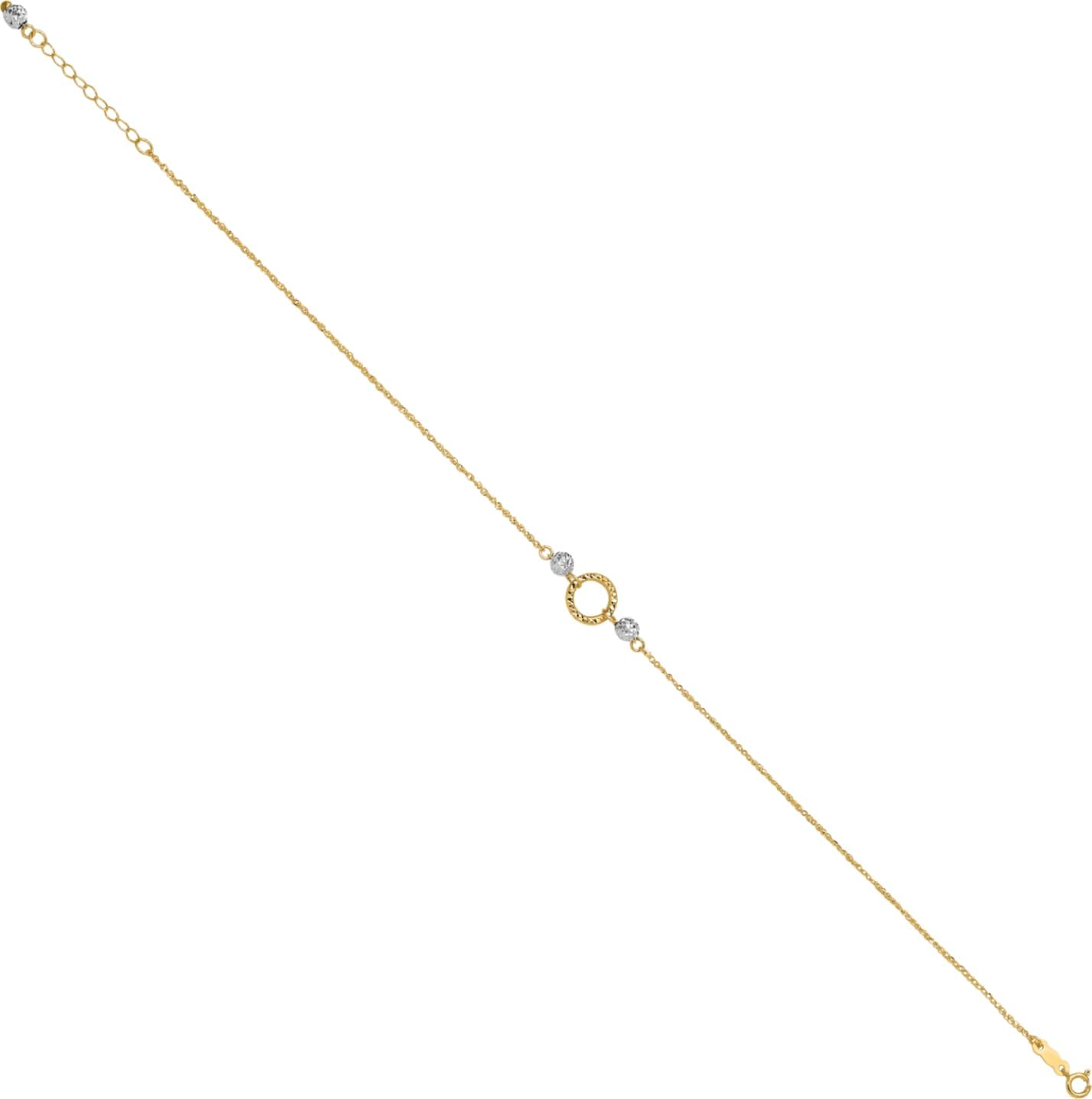 IceCarats 14K Solid Two Tone Gold 1mm Dainty Singapore Chain Bead Bracelet Anklet 9 Plus 1 inch Diamond Cut For Her