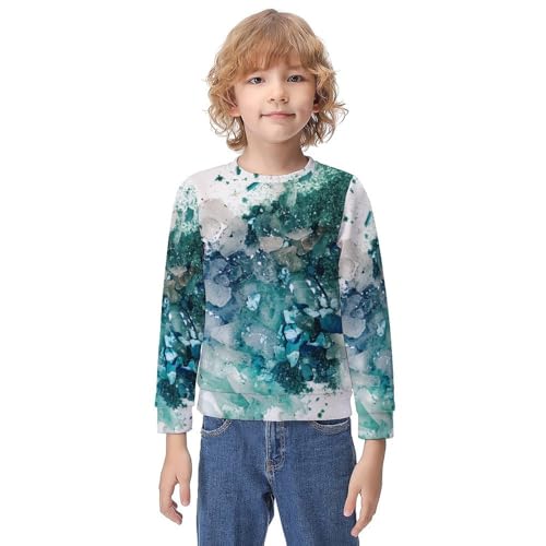 Green And Blue Glitter SparklesChildren's Casual Pullover Sweatshirt Loose Fit9-11Y