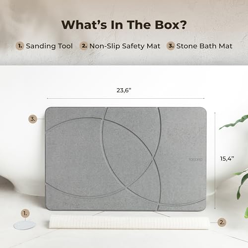 Image of TOSORO - Stone Bath Mat Diatomaceous Earth Shower Mat Non-Slip Super Absorbent Diatomite Stone Bath Mats for Bathroom Floor Quick Drying Natural Easy to Clean (23.5 x 15) - Graphite