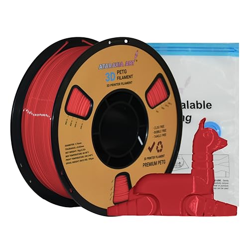 Image of ATARAXIA ART RED PETG Filament 1.75mm, 3D Printer Filament, 1Kg /2.2lb Winded Spool, Dimensional Accuracy ±0.02mm,with Filament Storage Vacuum Bag, Fit Most FDM 3D Printer, Pantone Matched, PETG RED