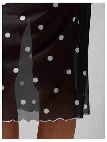 Women's Polka Dots Midi Skirt Elegant Bow Mesh See Through Low Rise Skinny Bodycon Skirts4
