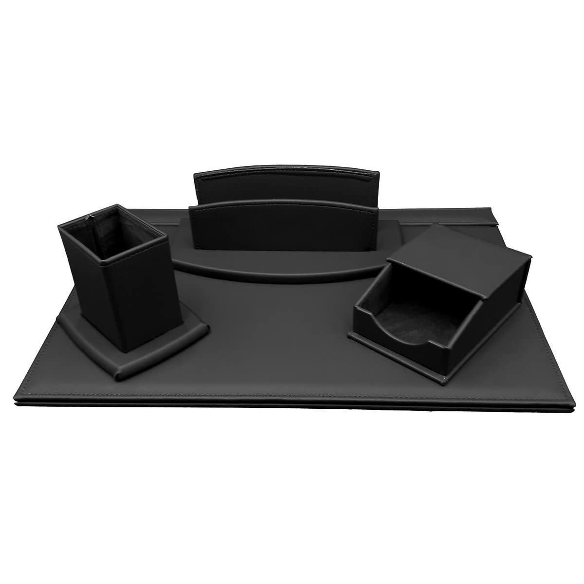 oggettando Set scrivania in Ecopelle con Accessori Composto da scrittoio apribile, portalettere, portapenne, portabigliettini (Nero)