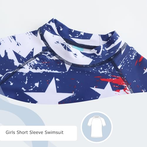 Image of Girls Short Sleeve Rash Guard Swim Shirt Girls Sun Protection Swimsuits Quick Dry Surf Tops Bathing Suits for Girls