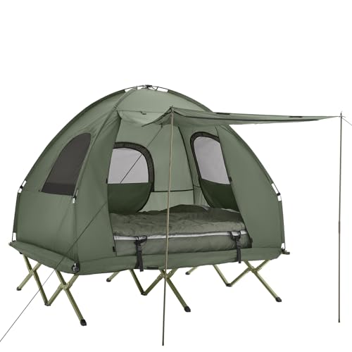 SoBuy Tenda da campeggio per 2 persone Letto a castello Tenda 4 in 1 con borsa di trasporto Brandina pieghevole campeggio Verde pratico 193 x 145 x 185 cm OGS61-L-GR