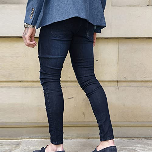 Men's Distressed Tapered Leg Jeans Destroyed Slim Fit Skinny Denim Pants Vintage Ripped Holes Stretch Jean Trousers4