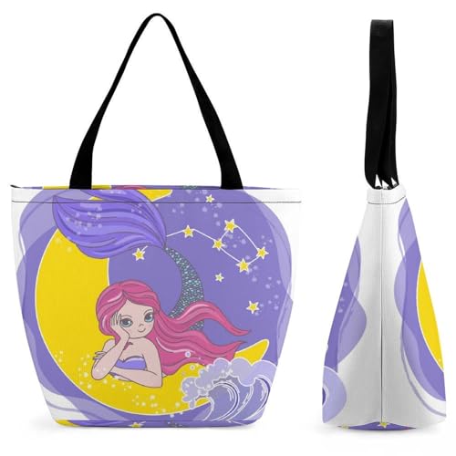 Sac à main pour femme sirène lune bandoulière idéal comme sac de shopping de voyage grand format