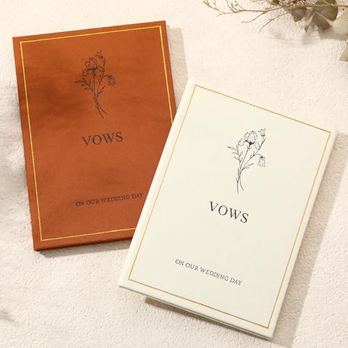 Image of Engrowtic Set of 2 Wedding Vow Books His and Hers Vows on Our Wedding Day Notebooks with Gold Foil Fabric Cover 5.8 inchx 4.1 inch Bride and Groom Gift for Newly Engaged Couple, 60 Lined Pages (Brown, Beige)