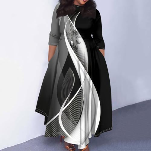 Trendy Plus Size Maxi Dresses for Women 3/4 Sleeve Formal Elegant Floral Ruched Flowy A Line Casual Long Dress4