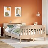 qohoio Massivholzbett mit Regal ohne Matratze Bett Mit Stauraum Massivholzbett Holzbett Bettgestell...