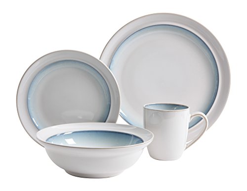 Gibson Overseas, Inc. Gibson Elite 114307.16RM Lawson 16 Piece Reactive Dinnerware Set, White/Teal