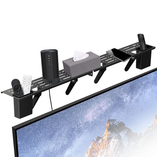 Cyiecweu Étagère Supérieure de Télévision, Étagère Supérieure de l'Écran, Rack de Stockage Pliable pour Moniteur pour Câbles, Boîtiers Multimédia,...