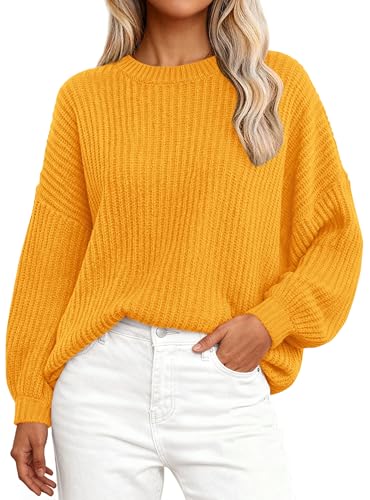 Image of PRETTYGARDEN Fall Sweaters for Women 2026 Fashion Long Sleeve Casual Ribbed Knit Winter Clothes Pullover Jumper Tops (Turmeric,Large)