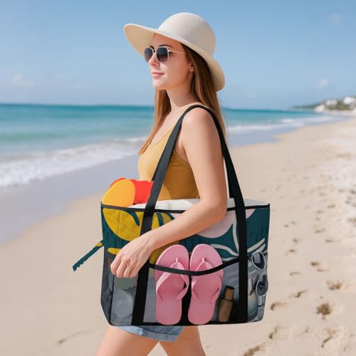 8-Pocket Waterproof Tote for Women -Sandproof Beach Bag with Zipper& Family | Foldable Travel Swim Bag (Gift-Ready)2