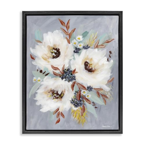 White Flowers Trio Floral Still Life, 17 x 21 Inch Canvas in Floater Frame