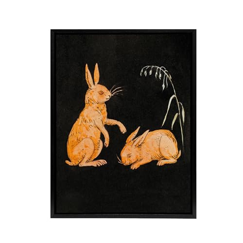 Image of Artery8 PC Skovgaard Two Hares Vintage Animal Illustration Black Framed Canvas Wall Art Print 12x16