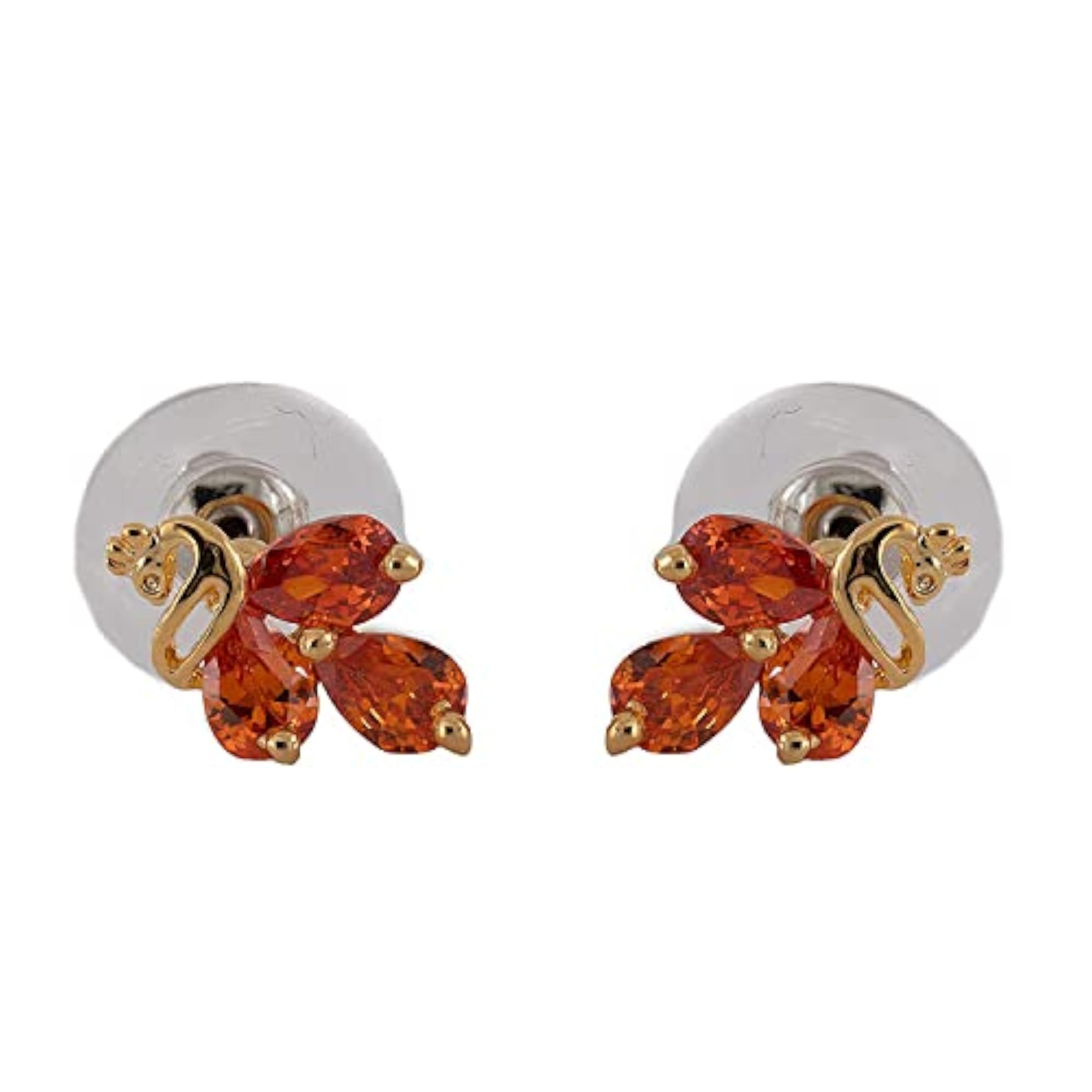 24 Kt Plated CZ Pear Tangerine Stud Earrings