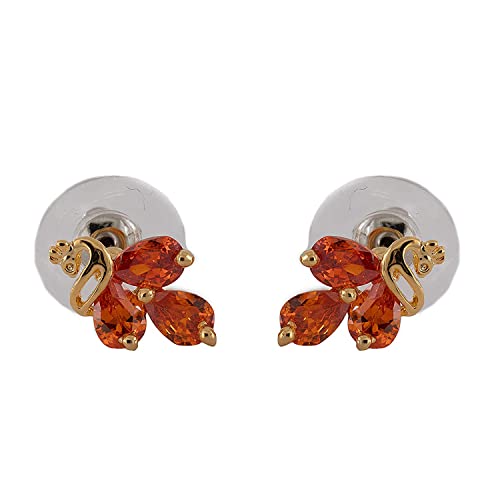 24 Kt Plated CZ Pear Tangerine Stud Earrings