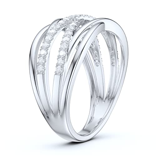 14k White Gold 10mm Wide Multi-Row Crossover Fashion Simulated Diamond or Genuine Moissanite Pave Ring Wedding Band4