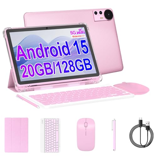 ICONLINK 10 Inch Tablet Android 15 Tablets with Case 4+16GB RAM+128GB ROM, 6000mah Battery 10 in Android Tableta, 2MP+8MP Dual Camera 10.1'' IPS HD Touch Screen Tab (Pink+Keyboard)