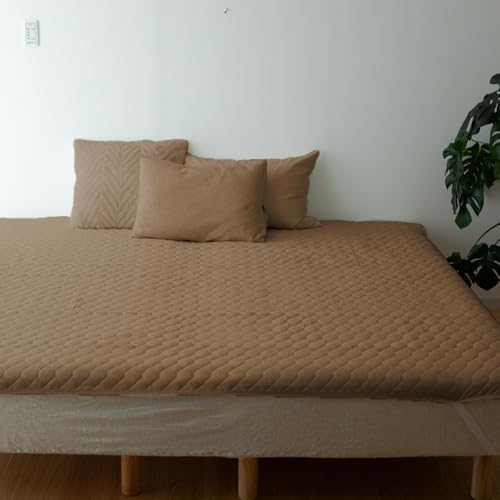 HarvestRoom ハーベストルーム 天竺ニット 敷きパッド/4人用 ブラウン 240×205cm 綿100% コットン 単品 ファミリーサイズ 着脱簡単 杢カラー くすみカラー 通年