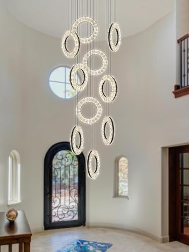 Lustre en cristal moderne 10 anneaux LED LWX pour grand salon
