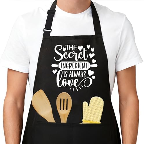 Funny Aprons for Men，Women - The Secret Ingredient Is Always Love - Home Kitchen Cooking BBQ Baking Grilling Chef Apron With 2 Pockets - Christmas Birthday Housewarming Fathers Mothers Day Gifts - A02