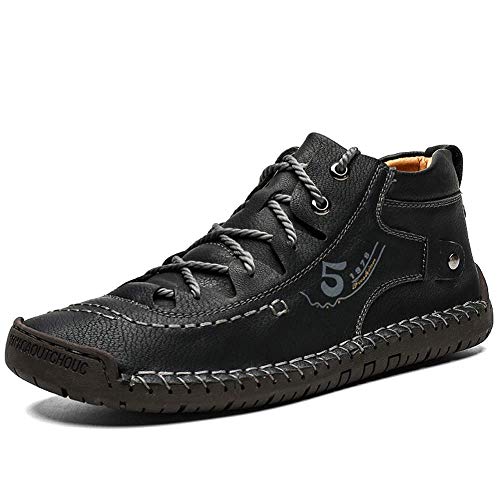 YONGJIA Mens Leather Casual Lace up Driving Walking Ankle Boots Stitching Work Fashion Shoes
