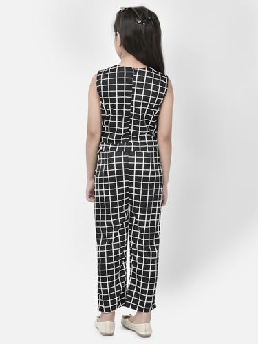 Image of FNOCKS Girls Check Printed Jumpsuit Tie-Knotted Jumpsuit V-Neck